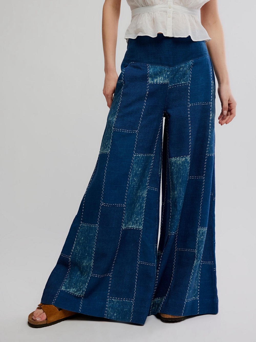 Free People We the Free Patches Pull-On Wide Leg FlareJeans/Indigo Patchwork